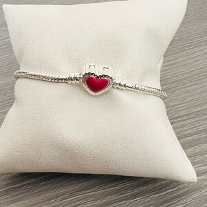 Silver plated Heart Bracelet with Red Accent